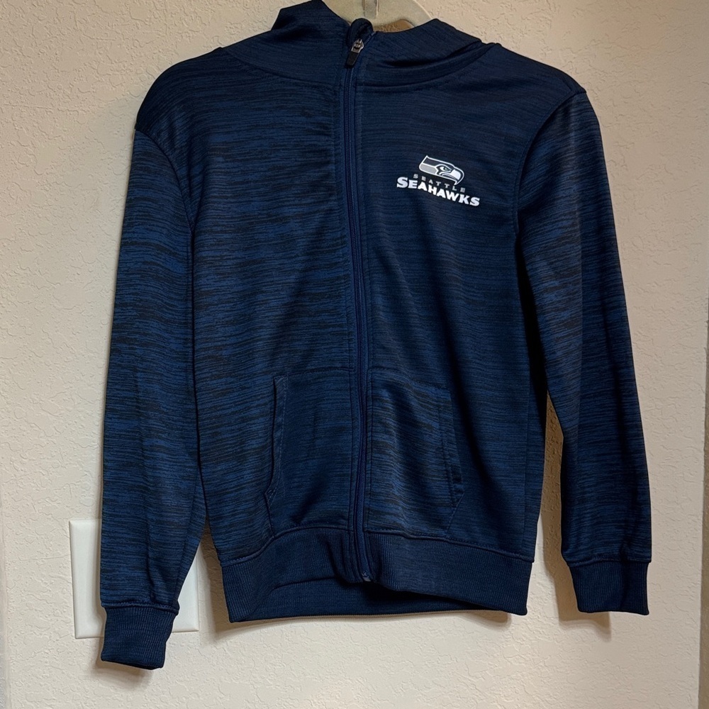 NFL Apparel Seattle Seahawks Kids Blue Zip-Up Fleece-lined Hoodie Sz M (10/12)